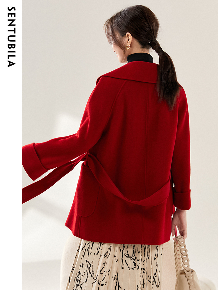 SENTUBILA Manteaux d'hiver en laine pour femmes, élégants, à col rabattu, double face, à points ouverts, manteau de travail pour femme W54OA3299X