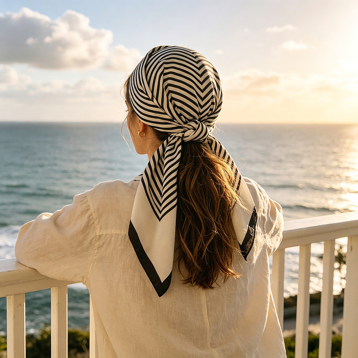 Foulard carré imprimé rayé 90*90cm pour femme, en satin doux, bandeau, cache-cou, accessoire de mode, hijab, bandeau pour femme