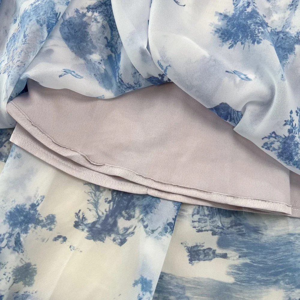 Robes longues en mousseline de soie pour femmes, style cour, imprimé floral, manches évasées, col montant, élégante, éducative, maxi, livraison directe