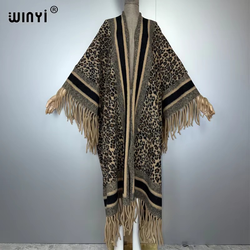 WINYI Cardigan à franges pour femme, manteau de luxe de Dubaï, manteau ample, vêtements d'extérieur d'hiver pour femme, robe longue en duvet, بالطو