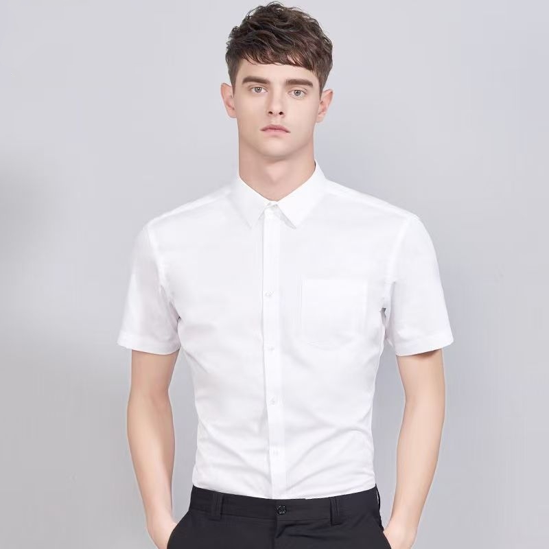 Robe d'affaires chemise hommes à manches courtes automne printemps mode solide décontracté formel blanc travail bureau Simple basique homme vêtements 7XL