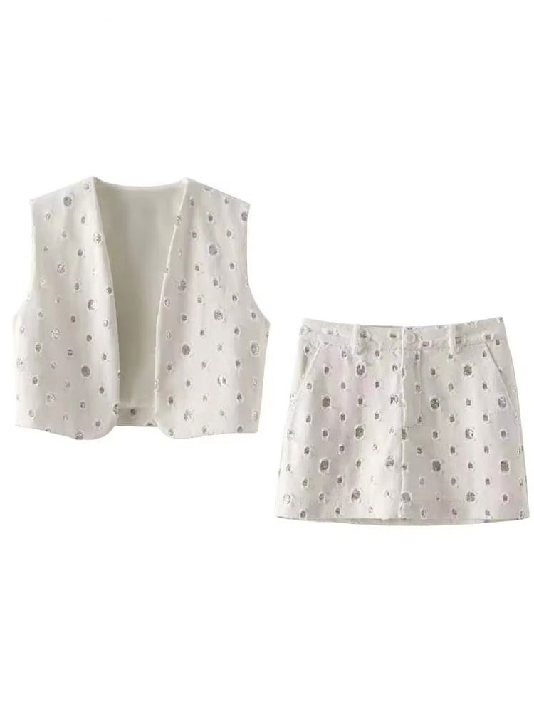 Ensemble jupe à paillettes élégante pour femmes, 2 pièces, gilet sans manches brillant, costumes pour femmes, mode d'été, jupes zippées, 2024
