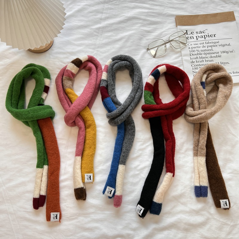 Écharpe en peluche rayée en laine pour femmes, Design de Niche, sens Spice Girl, décoration polyvalente, Version coréenne, écharpe longue fine et étroite