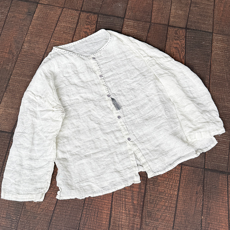Chemisier Ramie en coton à manches longues pour femmes, chemises décontractées à simple boutonnage, grande taille, col rond, haut de haute qualité, printemps et été