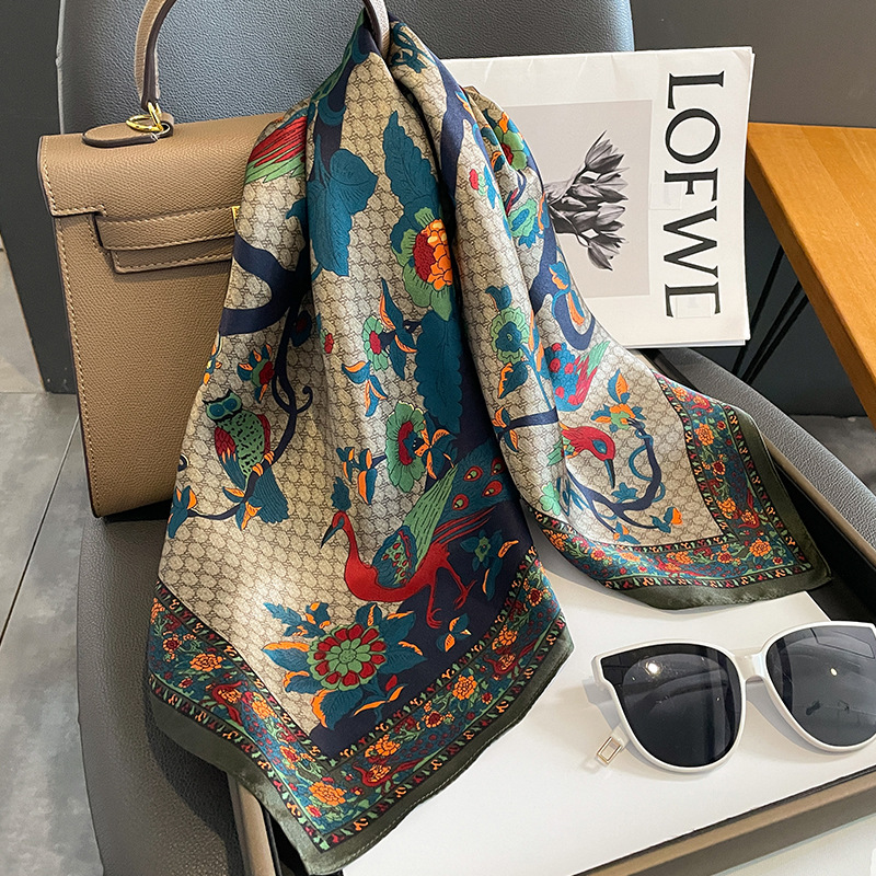 Foulard carré en soie naturelle pour femmes, imprimé Floral rétro, bandeau pour cheveux, sac, rubans, nouvelle collection 100%