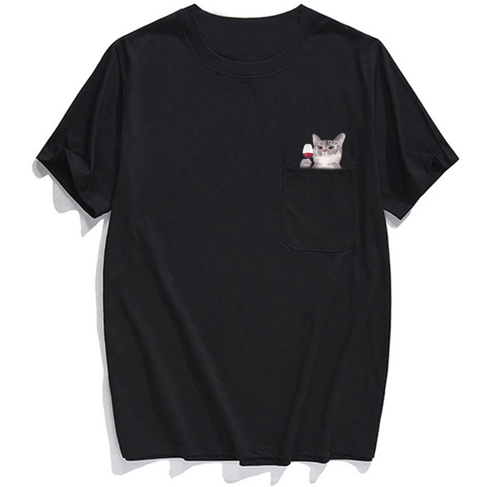 CLOOCL Animal T-Shirt marque de mode été poche chat autocollants imprimé T-shirt hommes femmes chemises Hip Hop hauts drôle coton t-shirts
