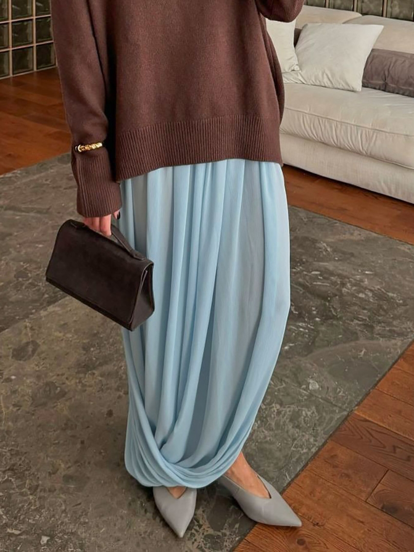 Jupe longue décontractée pour les vacances à la plage, jupe maxi d'été pour femmes, en maille plissée, taille haute, unie, élégante, patchwork, vêtements féminins