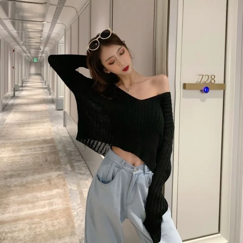 Haut en tricot à manches longues pour femmes, Streetwear élégant, coupe ample, séduisant, chemisier de Protection solaire polyvalent, nouvelle collection printemps automne