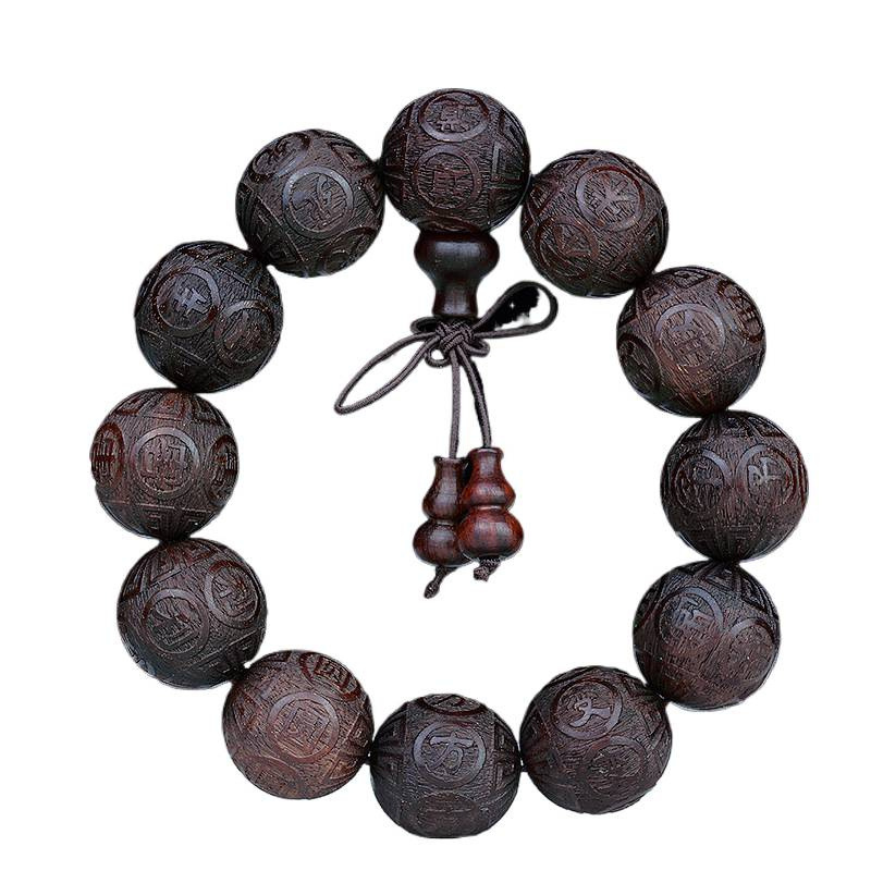 Bracelet en bois de santal rouge avec douze mantras gravés, perles en bois rouge, bracelet de méditation en bois de santal sanglant, bijoux de prière, cadeau