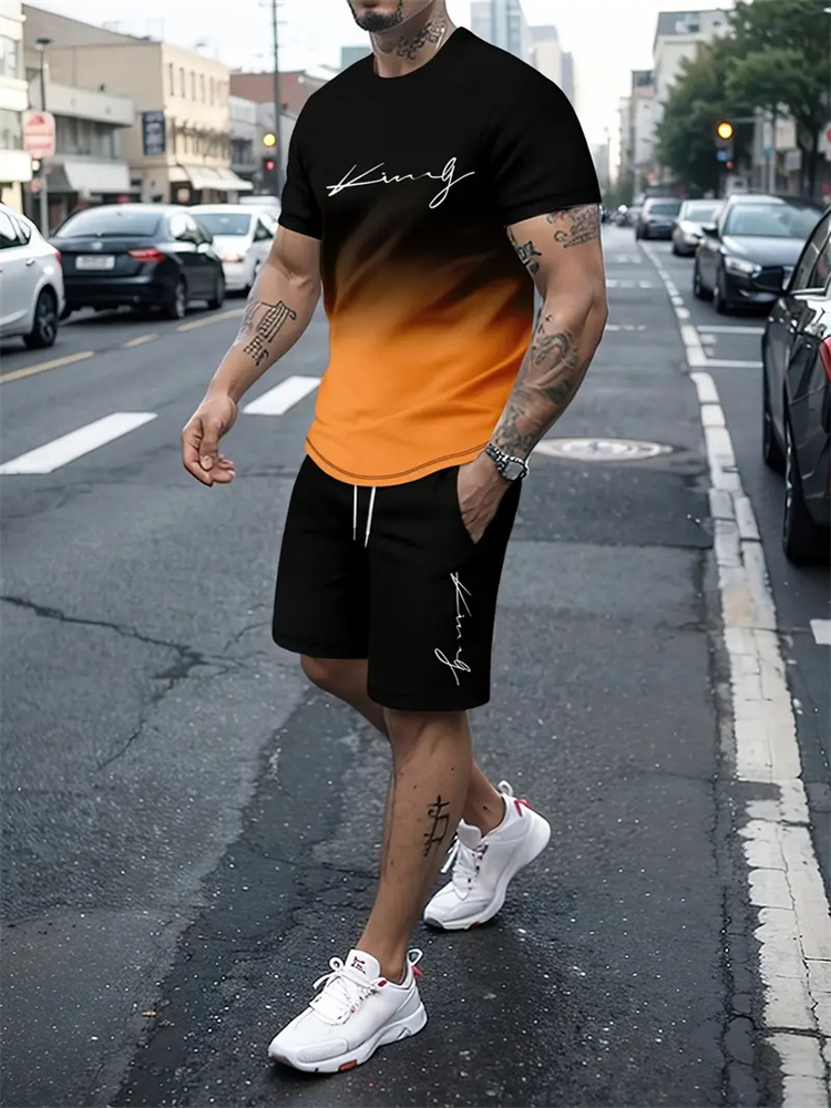 2025 nouveaux vêtements de sport pour hommes d'été, vêtements de mode amples pour hommes, shorts T-shirt imprimés en 3D, ensemble de vêtements simples pour hommes, li