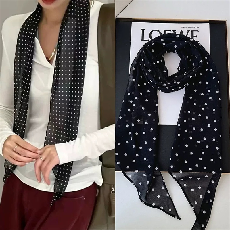 Foulard en soie imprimé léopard marron à pois pour femmes mince mode luxe longue étroite petites foulards en soie dames bandeau foulard
