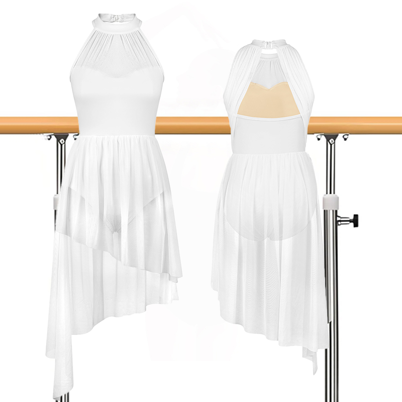 Costume de danse lyrique pour femmes adultes, robe de danse contemporaine lyrique sans manches, asymétrique, fluide, vêtements de danse de ballet