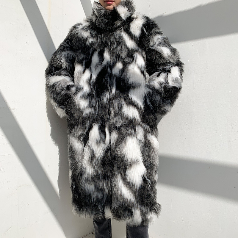 Manteau de fourrure Hip Hop pour hommes, veste longue à capuche, pardessus chaud et épais, pardessus décontracté, mode coréenne, hiver