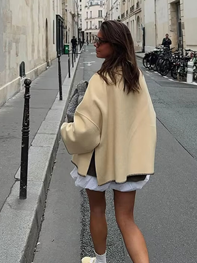 HH automne femmes mode contraste manteaux ample décontracté surdimensionné vestes col roulé à manches longues veste haute rue dame vêtements d'extérieur