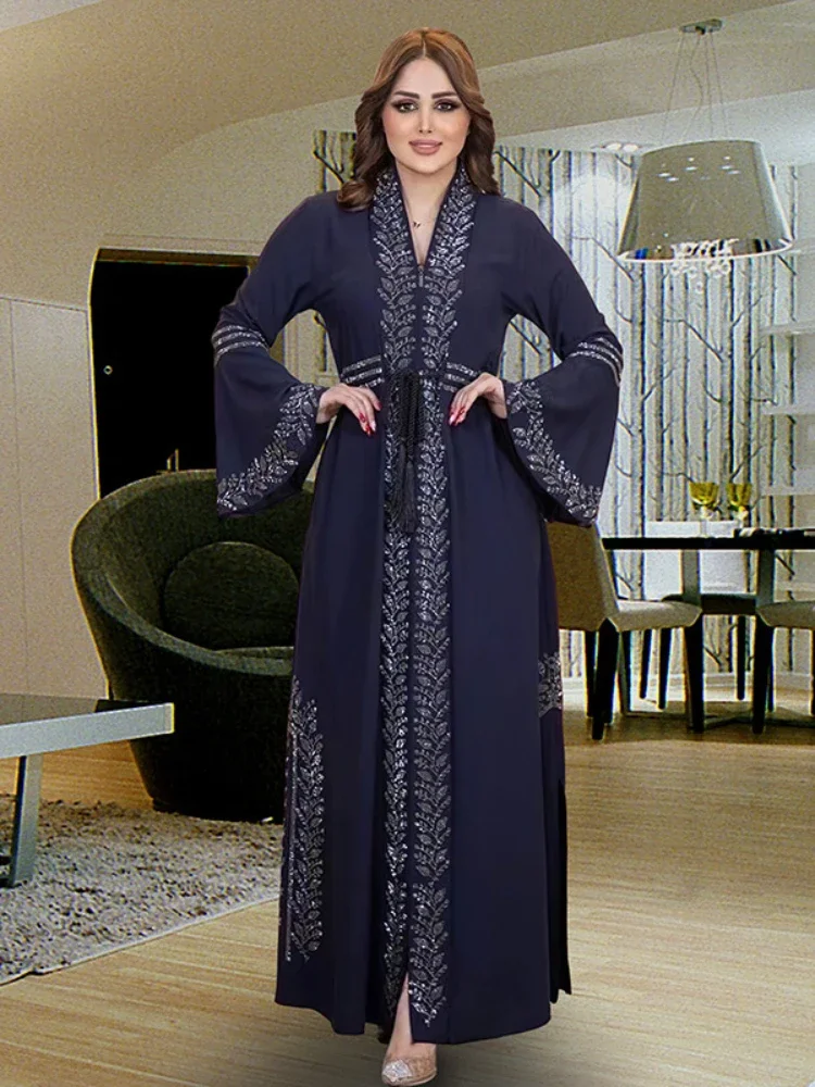 Robe musulmane Eid pour femme, caftan de Dubaï, manches évasées, Abaya Jalabiya, Turquie, fête du Ramadan, Islam, ceinture