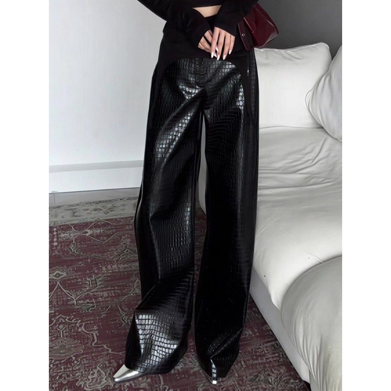 Gros Mm mode tempérament taille haute mince jambe large pantalon femmes drapé haut sens étranger décontracté pantalons longs