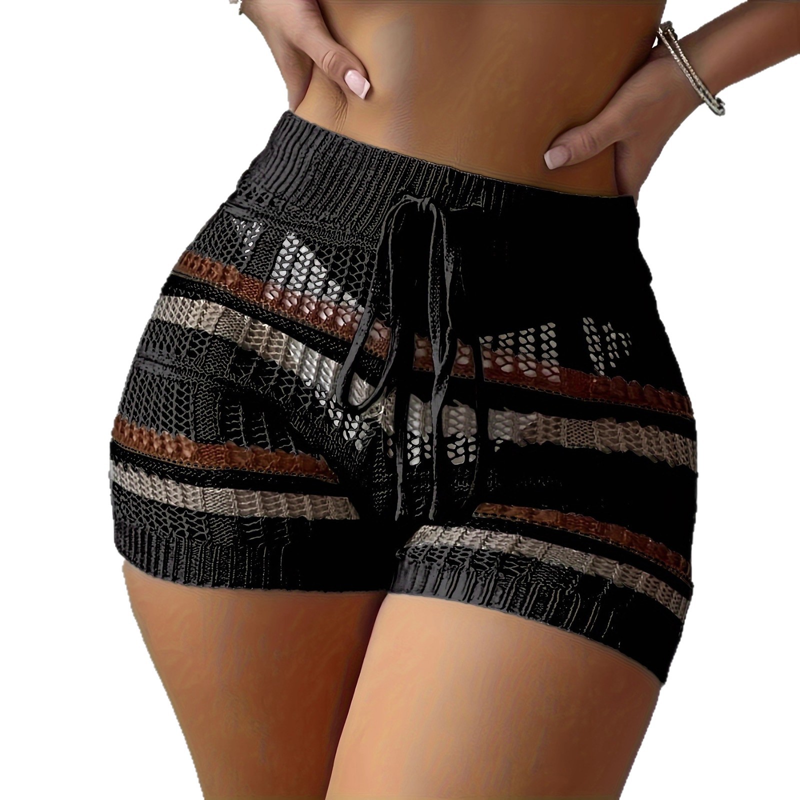 Shorts en tricot rayés élégants et tendance, style européen et américain, pour l'été, la plage et les loisirs, confortables