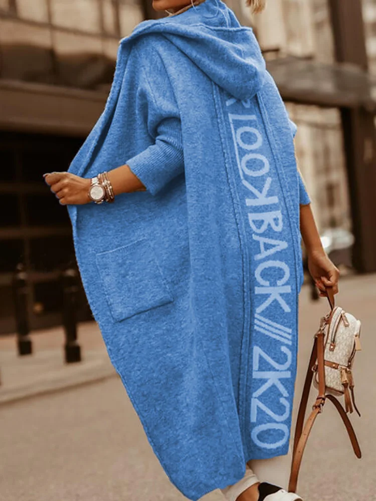 Cardigan à Capuche et Manches sulfpour Femme, Pull Long avec Poches et Lettres Imprimées, Streetwear Décontracté, Collection Automne Hiver 2025