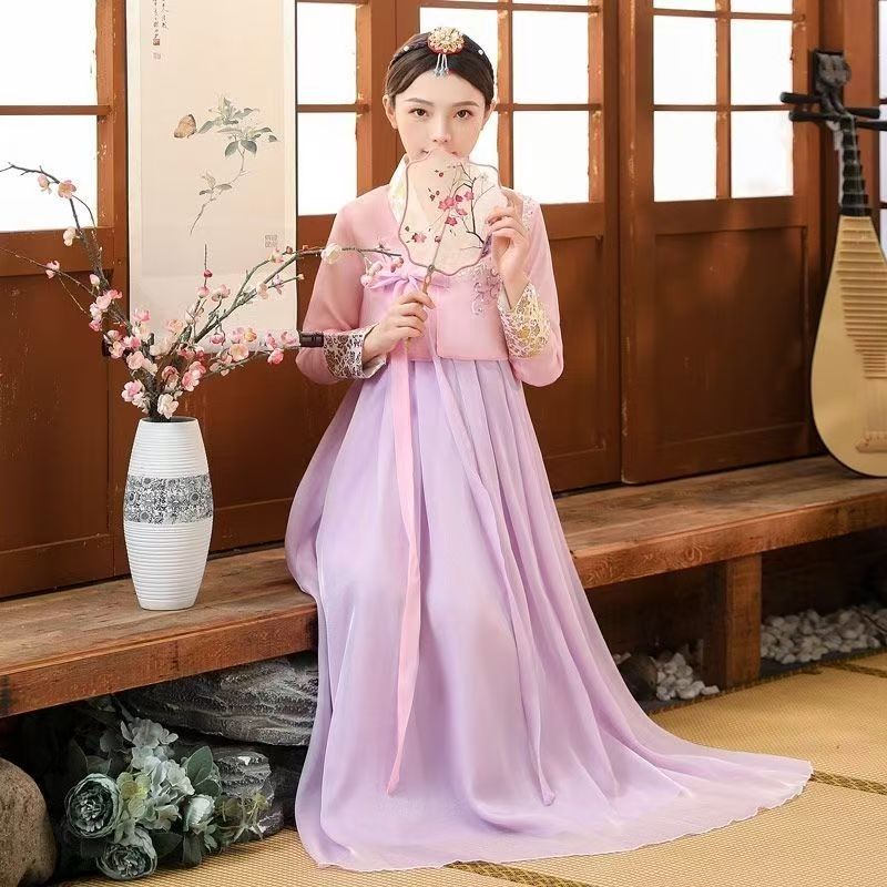 Robe Hanbok pour femmes, vêtements traditionnels coréens, Robe de palais ancien, col en v, Robe de mariée de spectacle national, Style Asien