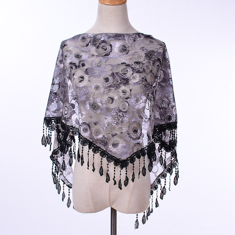 Écharpe triangulaire en dentelle avec pompon pour femmes musulmanes, châle à fleurs, élégant et respirant, accessoires d'extérieur pour mariage, 50x150cm, nouvelle collection