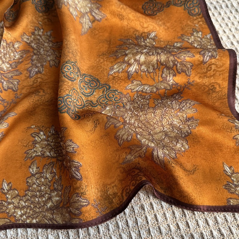 Écharpe carrée de luxe 100% SOIE DE MULBERRY 70cm, imprimé pivoine orientale vintage, foulard pour le cou, décoration de sac, cadeau de vacances pour femme
