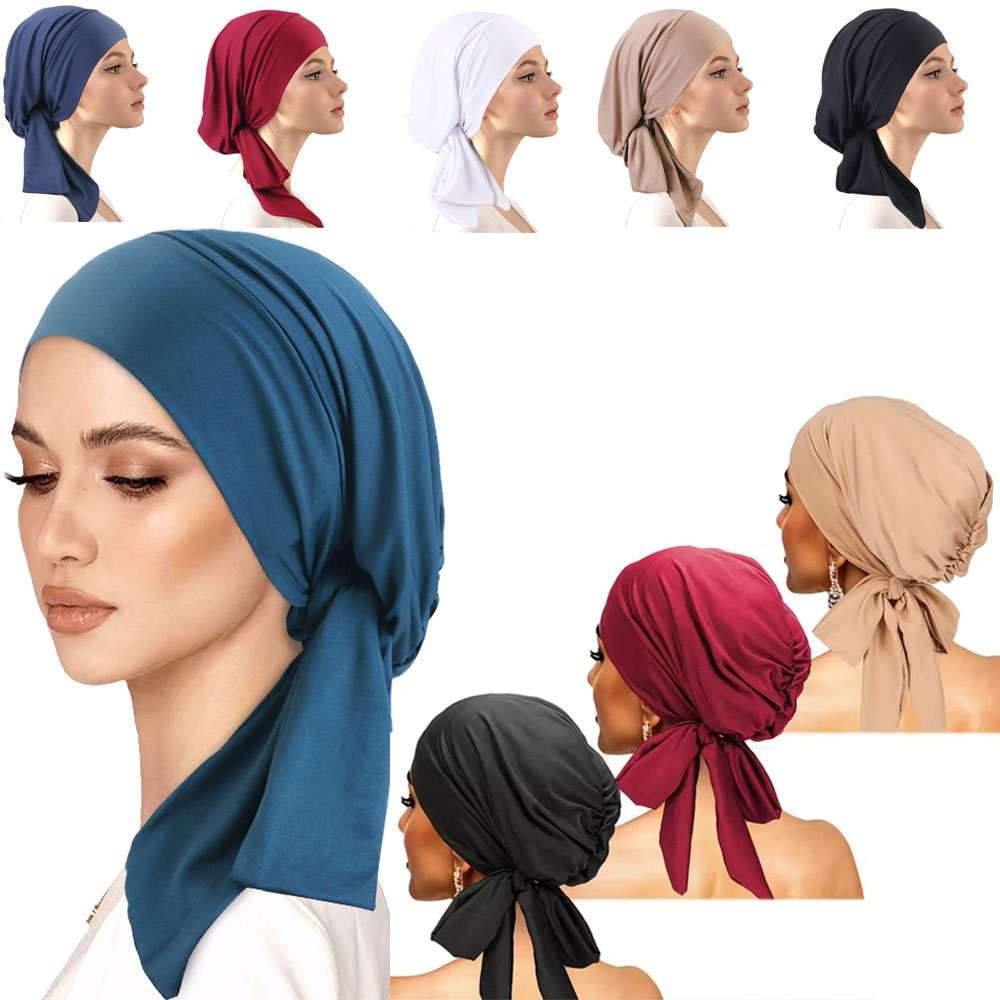 1 pièce Turban musulman pré-noué, foulard élastique ethnique, chapeau islamique, bonnet tendance pour femme, hijab, turbante