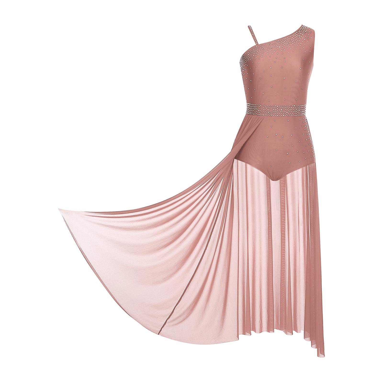 Costume de danse lyrique de Ballet pour femmes, robes justaucorps avec strass, sans manches, maille fendue, robe superposée, vêtements de danse contemporains modernes