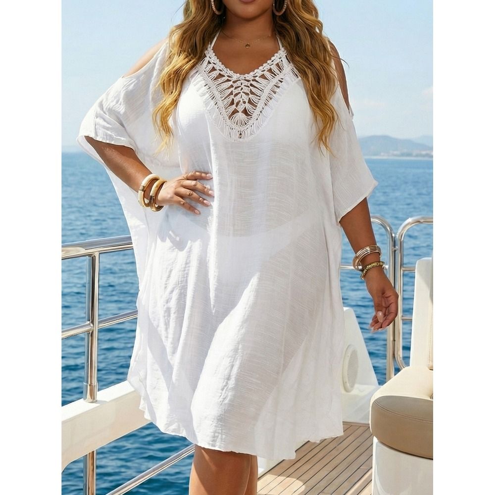 Robe de plage ample à col en V ajourée, dos nu, pour femme, idéale pour les vacances d'été et la protection solaire