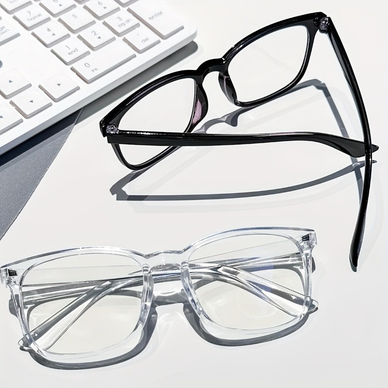 2 paires de lunettes occultantes transparentes noires décorées carrées pour femmes, accessoires adaptés à un usage quotidien
