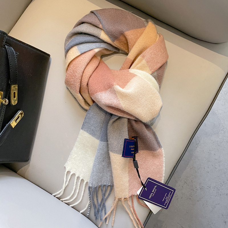 2025 femmes 100% laine écharpe de luxe Plaid cachemire mouchoir chaud hiver femme châle paréo doux Bufanda britannique coréen