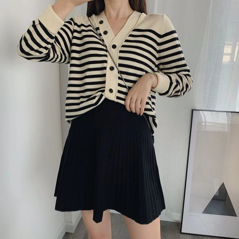Jupe mi-longue tricotée solide pour femmes, nouvelle collection coréenne assortie avec tout, taille haute, mode, jupe trapèze, vêtements Vintage élégants, printemps automne