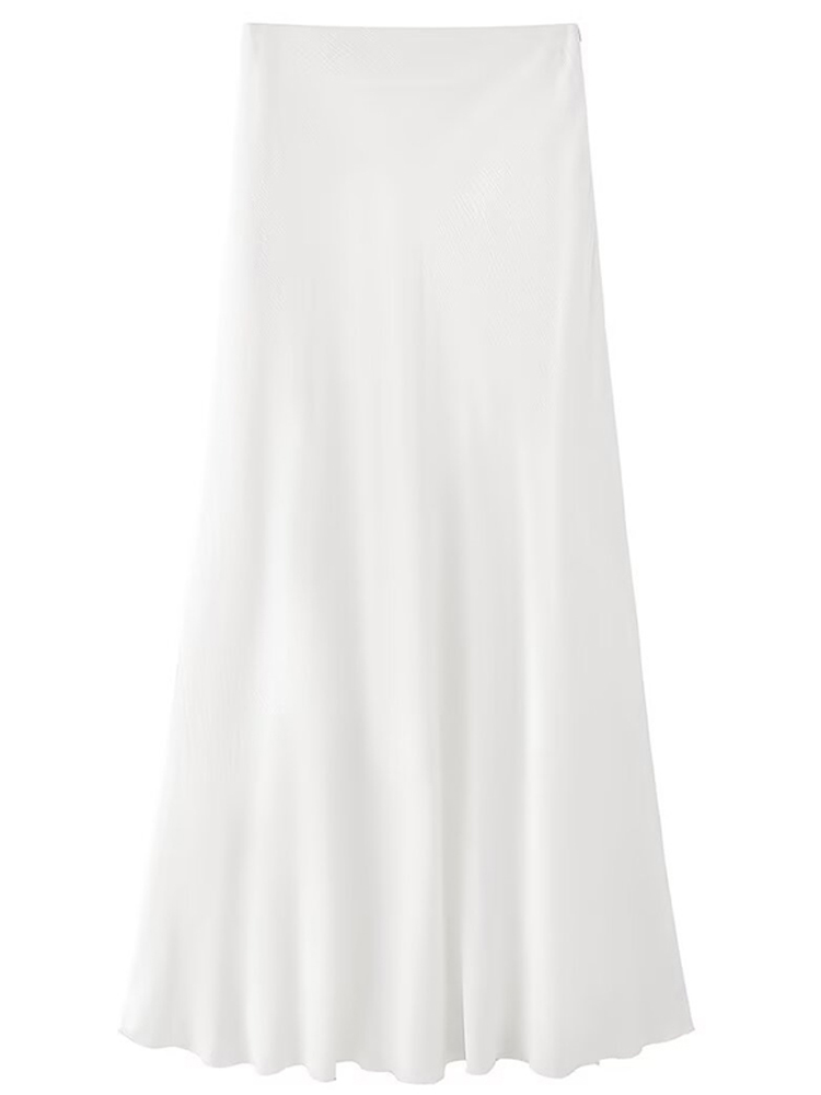 Jupe Femme Blanche Taille Élastique Lin Midi Élégante Formelle Confortable pour le Quotidien Coupe Évasée Nouvelle Collection Printemps 2026 Mode Féminine