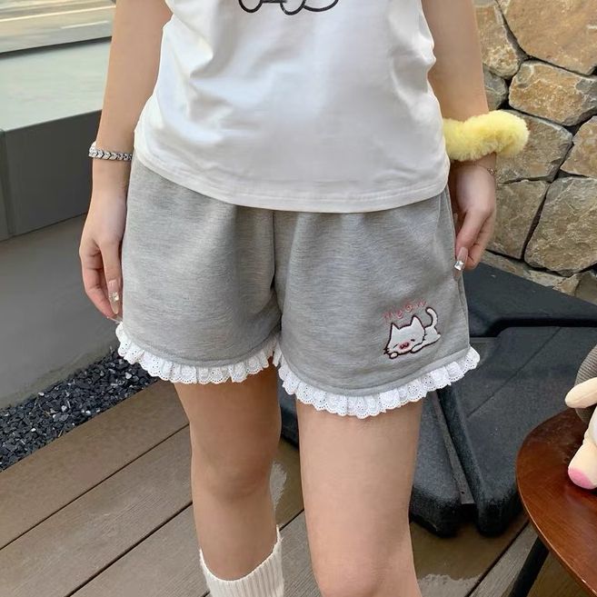 Short chaton femme été INS mode version coréenne Y2K ample loisirs sport jambes larges taille élastique