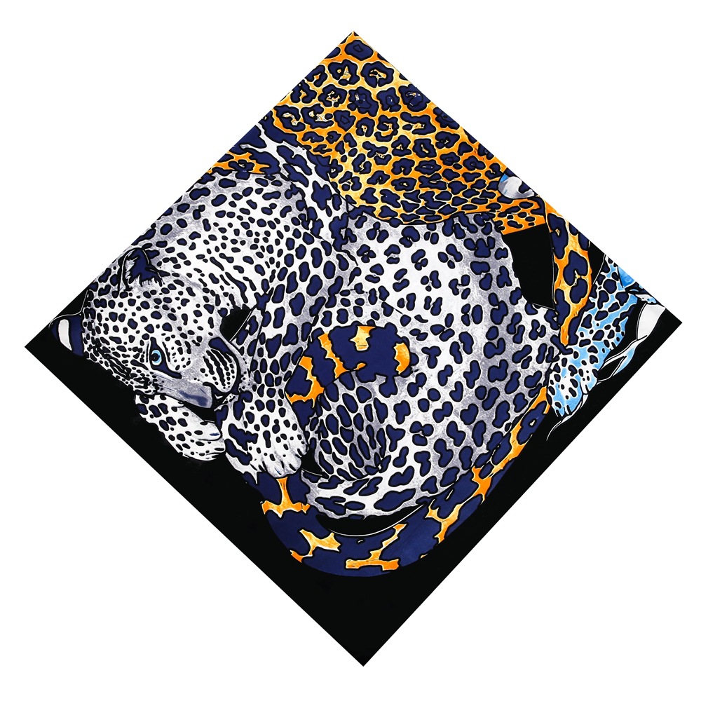 POBING foulard en soie femmes grands châles imprimé léopard carré Bandana luxe foulard musulman Hijab écharpe femme Foulards 130CM