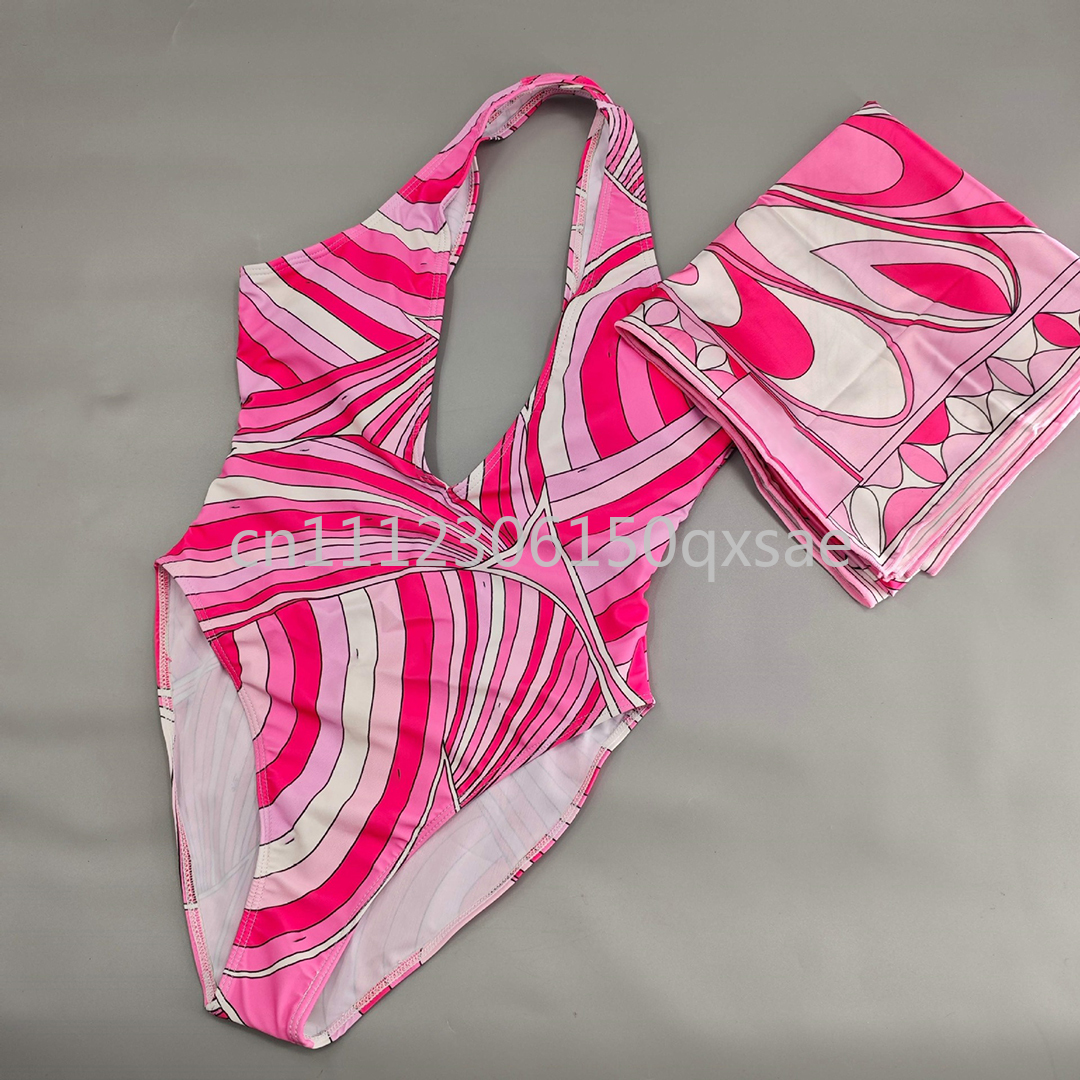 Ensembles de maillots de bain et de bikinis pour femmes, rose, avec foulard bandeau et logo signature, tenues de plage