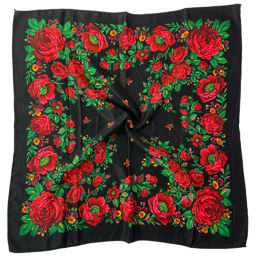 Écharpe carrée à fleurs russes pour femme, bandana imprimé fleuri de luxe, bandeau de sauna, écharpes, petit mouchoir, bandeau Babushka, 70x70cm