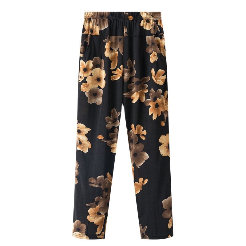 Pantalon d'été pour femme XL-8XL, nouvelle mode 2026, imprimé, en soie glacée fine, coupe droite, taille haute élastique, décontracté, pour femme d'âge mûr