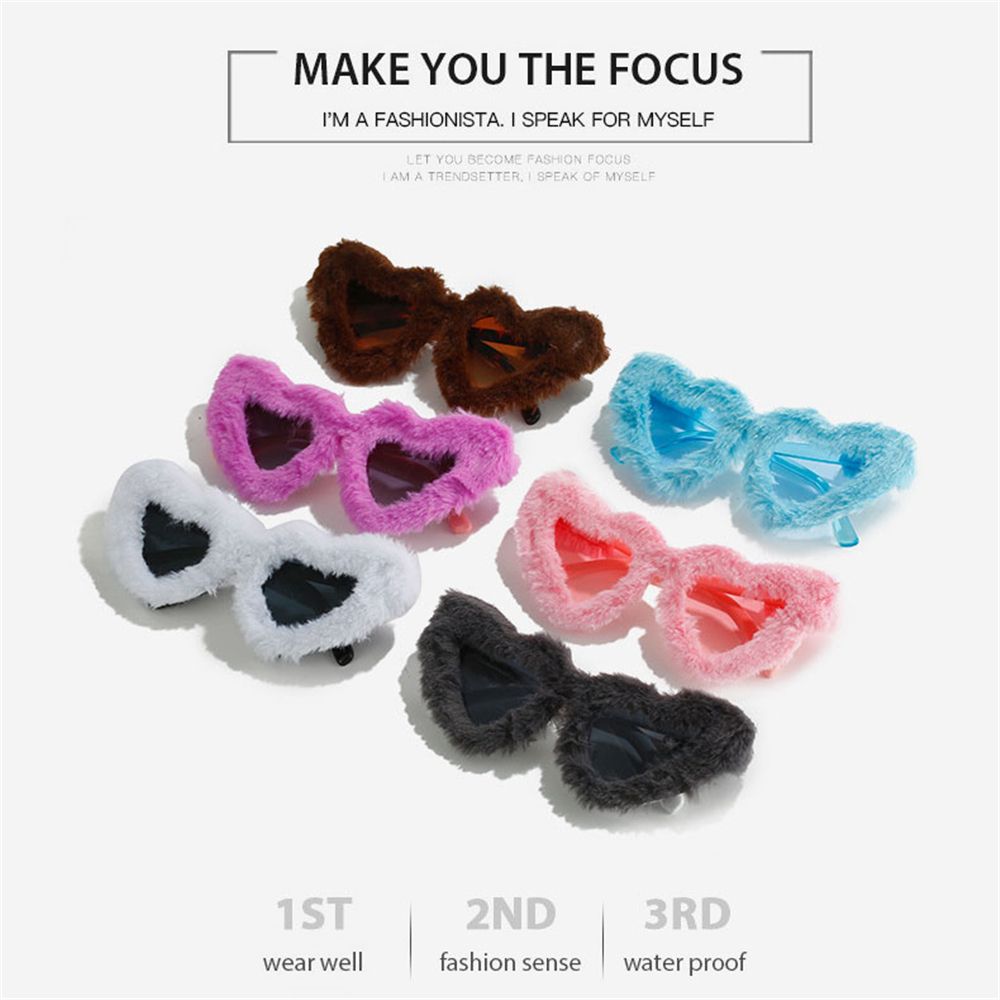 Lunettes de soleil surdimensionnées en forme de cœur pour femmes, style Hip Hop, œil de chat moelleux, nuances en peluche rose, UV400, lunettes de fête