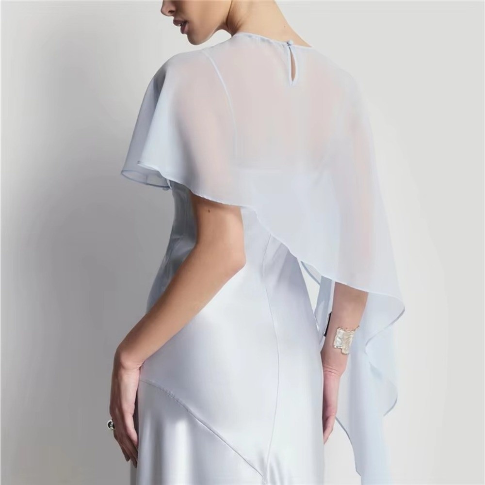 Cape châle élégante en mousseline transparente pour femme, asymétrique, en maille, pour robe de soirée