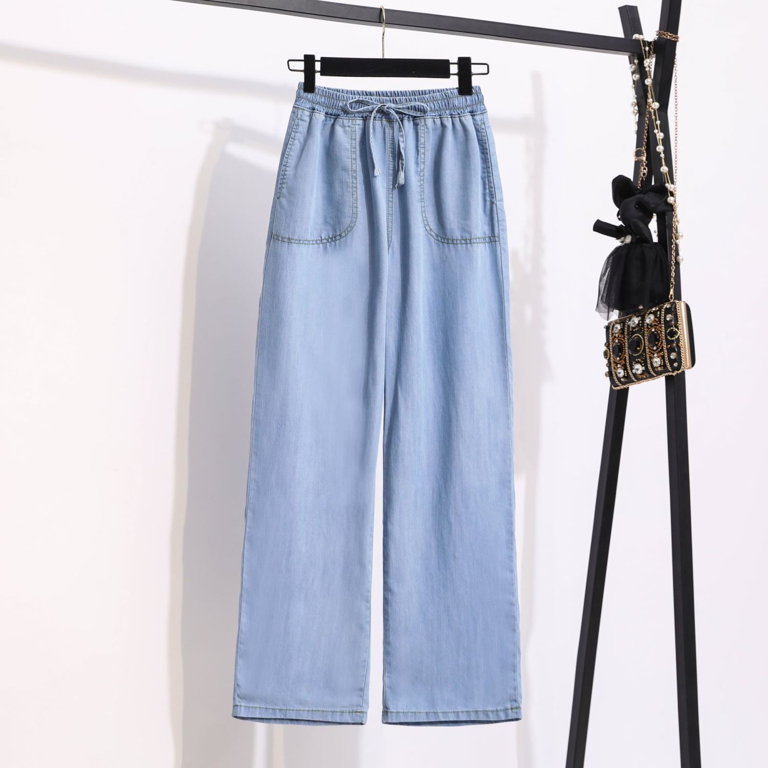 Pantalon en Denim fin d'été pour femmes, couleur unie, décontracté, ample, jambes larges, Simple, doux, droit