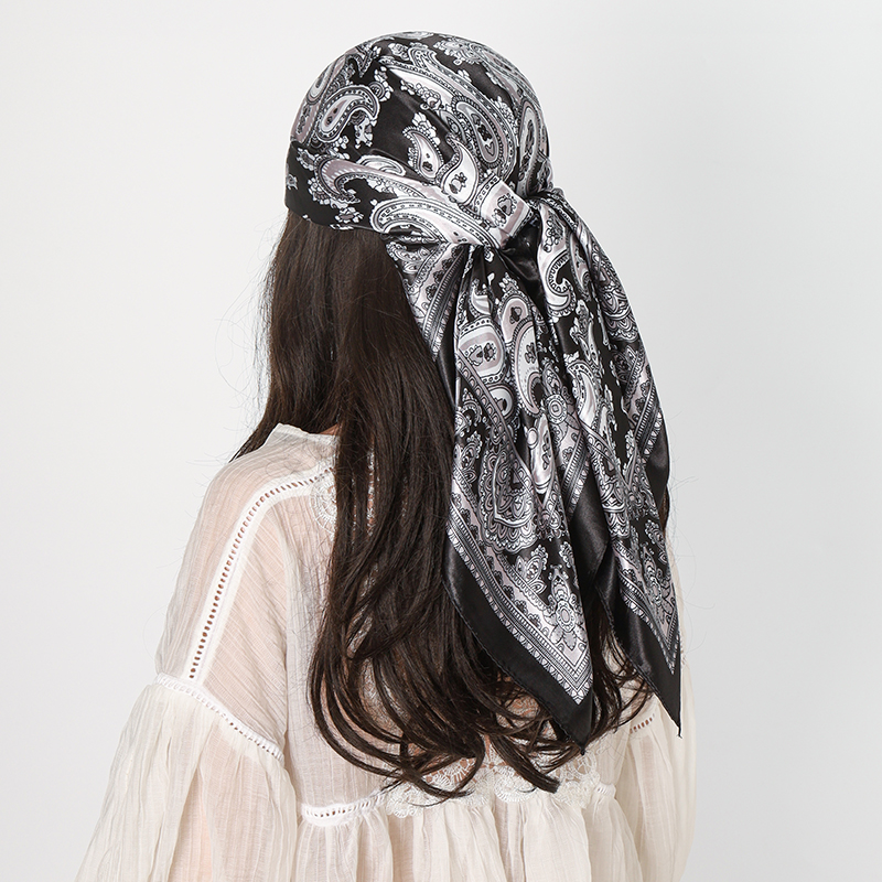 Foulard carré en Satin pour femmes, Hijab Paisley imprimé noix de cajou, foulard en soie, châle, bandeau, accessoires pour cheveux, Bandana 90x90cm