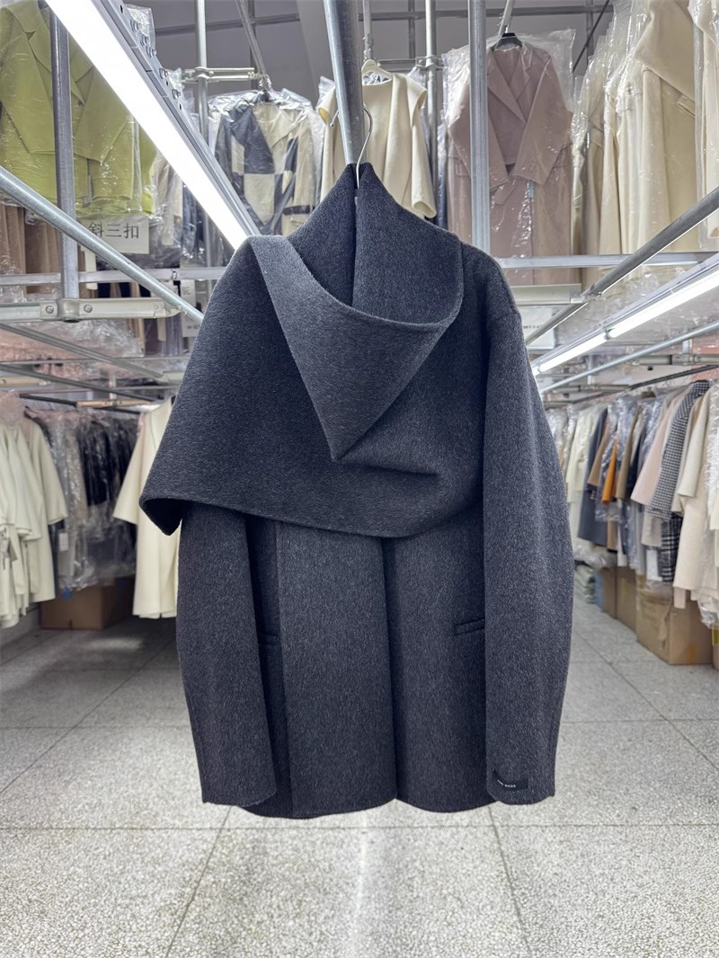 Manteau en laine à col écharpe couleur café pour femmes, veste élégante et ample pour femmes automne-hiver 2026