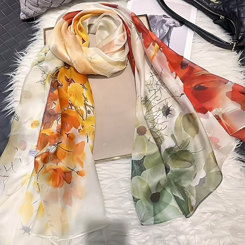 Foulard Long en Mousseline de Soie pour Femme, Rouge, Vert, Mûrier, Nouveau Design Floral de Luxe, Enveloppes d'Été, Couverture de Plage, Rond 100% x 180 cm, 110