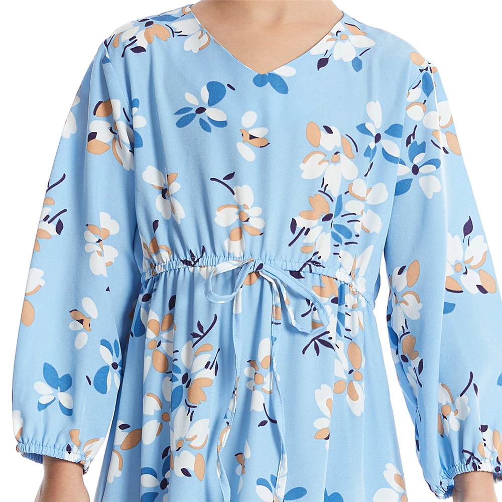 Abaya-Robe Longue à Imprimé Floral pour Enfant, Tenue Musulmane, Kaftan Arabe, Turquie, ixIslamique, Vacances, Dubaï, 2-12 Ans