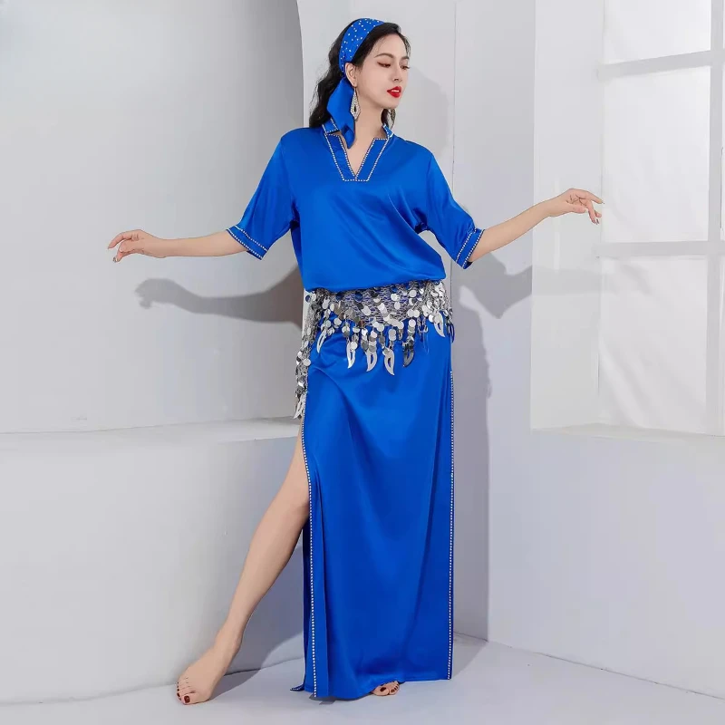 Costume de performance de danse du ventre, robes une pièce, pratique de la danse ShaBeauty, trempée financièrement Baladi, ensemble de 4 pièces