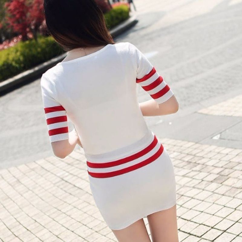 Robe courte à rayures pour femmes, jupe ronde, moulante, mode printemps été 2024, ensemble deux pièces pour femmes