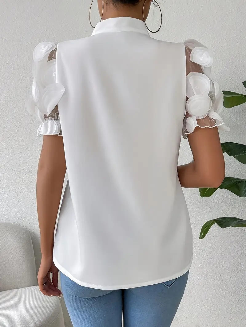 Chemisiers pour femmes à la mode col rond maille Patchwork chemisier à manches courtes avec cravate au cou manches courtes hauts T-shirts