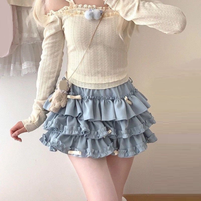 Femmes jupe courte femme taille élastique Tutu jupes à volants a-ligne Mini jupe gâteau plissée