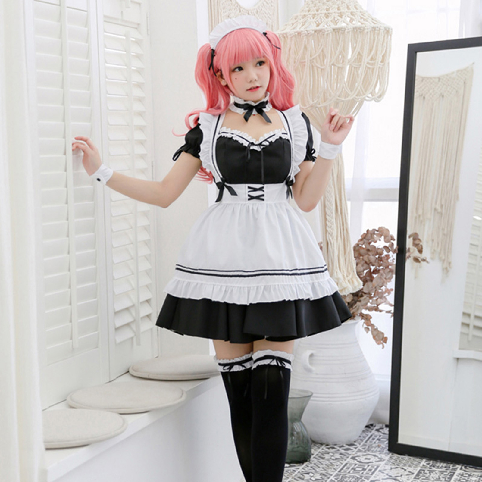 Robe longue de femme de chambre pour hommes et femmes, tenue d'anime, tablier noir et blanc, robes Lolita, costume Cosplay, 73