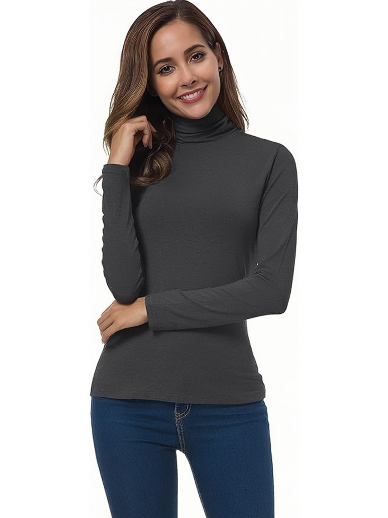 Ensemble T-Shirt à col roulé pour femmes, hauts décontractés à manches longues en tricot doux pour le printemps et l'automne, essentiels de placard de base élégants